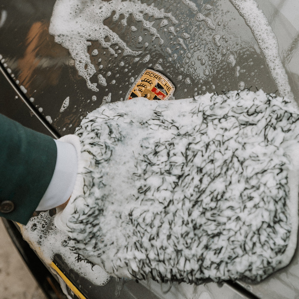 Washandschoen in actie